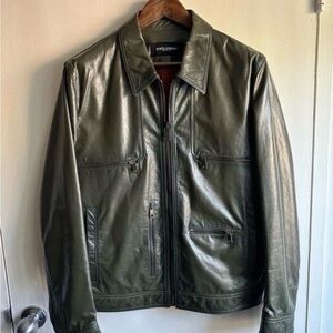 Dolce & Gabbana Men's Olive Leather Jacket EU 52 US Large